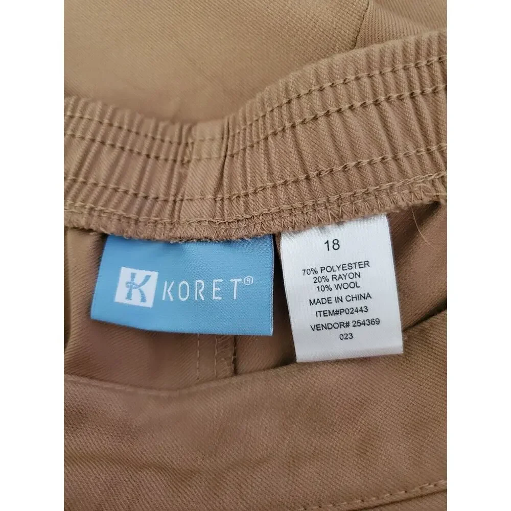 Koret Tan Lightweight Washable Wool Blend Pull-On Pants Sz 18